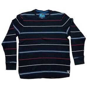 VURT Mens Black Striped Long Sleeve Pullover Knit Sweater Crew Neck Size XL